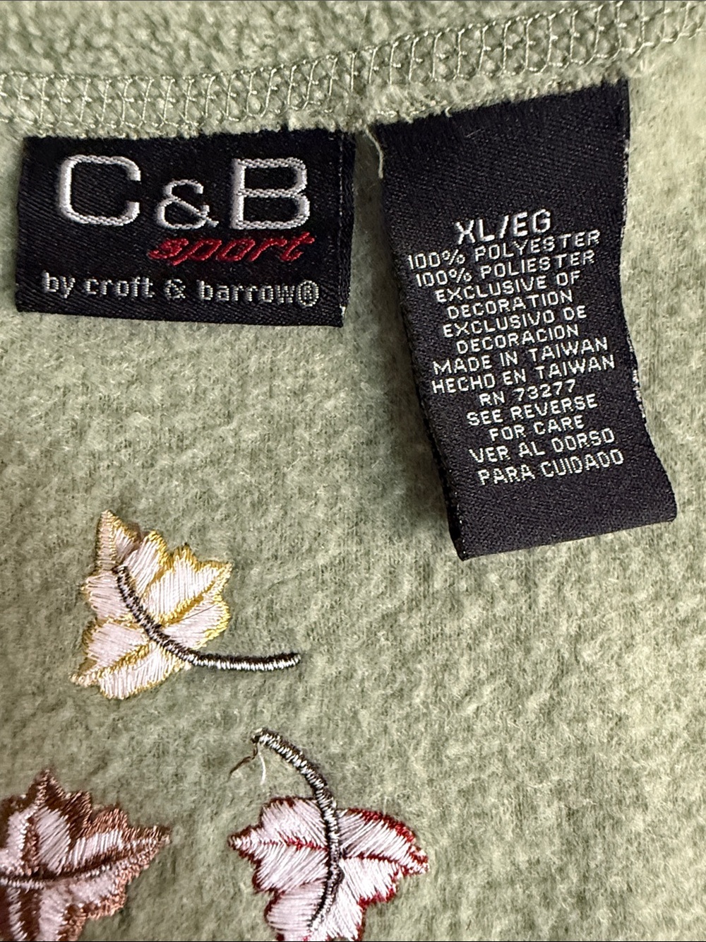 Vintage 90s Croft & Barrow Autumn Fleece Cardigan Sweater Sage Green Embroidered - Picture 13 of 14